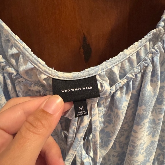 Who What Wear Blue and White Smocked Midi Sundress medium - Picture 3 of 5